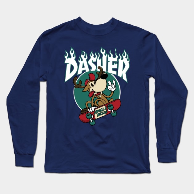 Dasher - Skateboarding Reindeer - Funny Xmas Cartoon Long Sleeve T-Shirt by Nemons